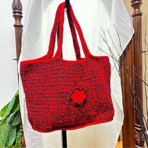 Handmade crochet large tote bag with flower double strap lightweight